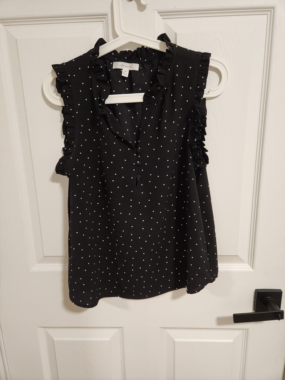 Madewell Black Polka Dot Ruffle-Sleeve Camisole